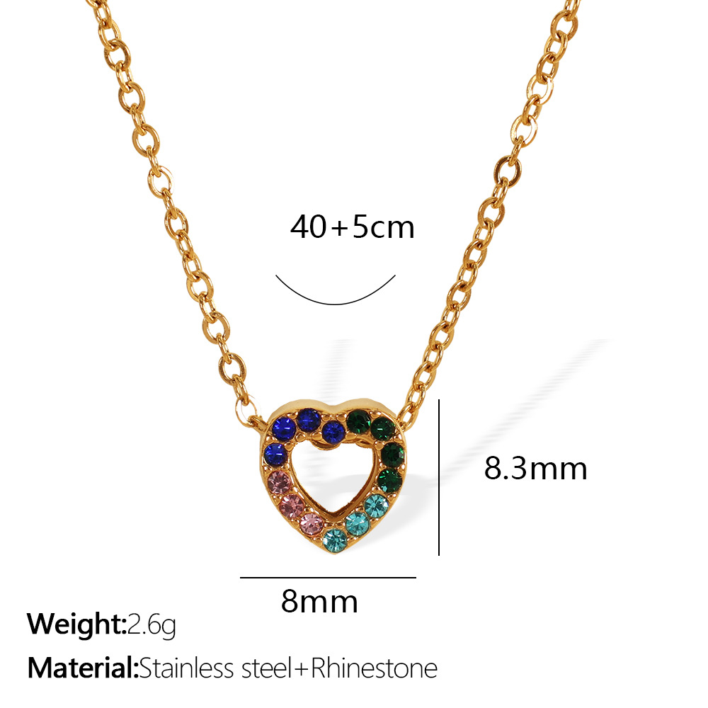 1 Piece Simple Series Simple Heart Stainless Steel  Gold Color Rhinestone Women's Pendant Necklaces h5 